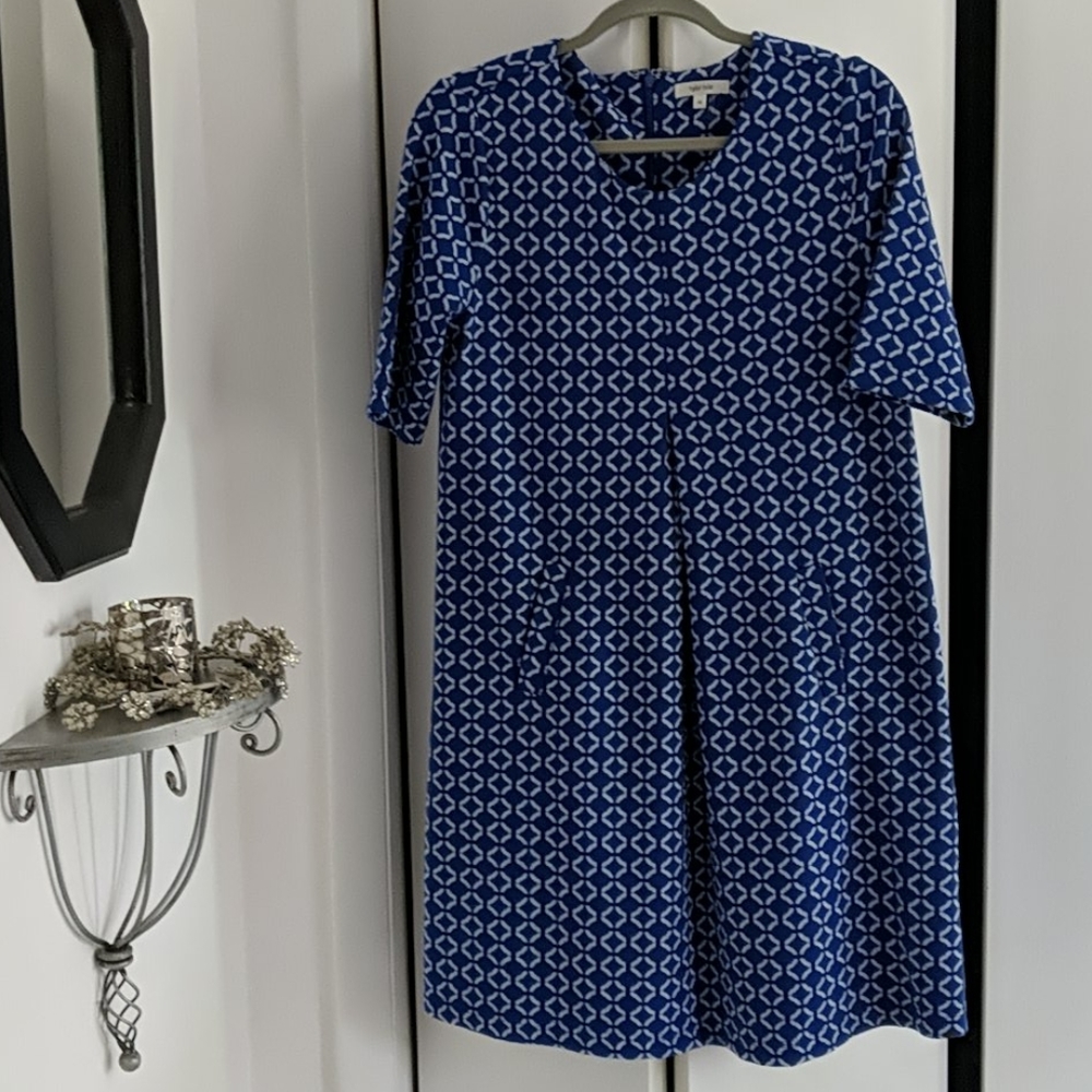 Tyler Boe blue and white dress